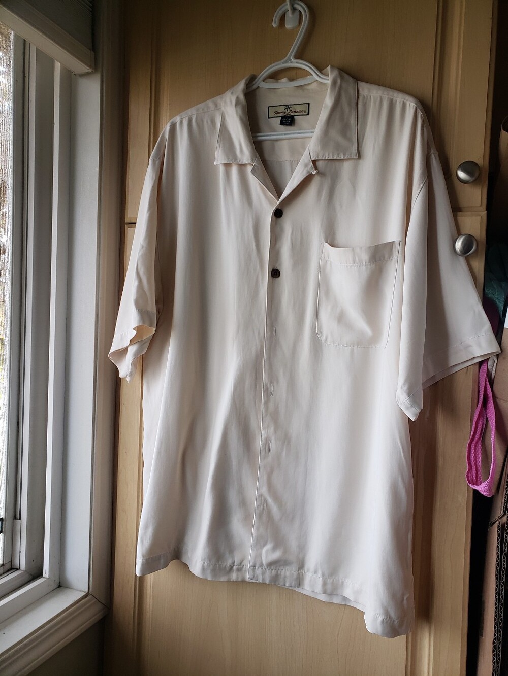 Tommy Bahama 100% Silk Men's Cream Short-Sleeve Button-Down Relax Fit Camp Shirt